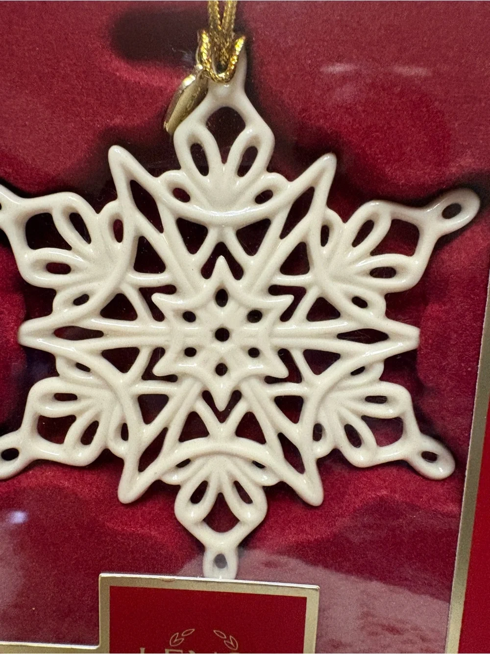 Lenox Cream Porcelain Snowflake Ornament with Gold Loop